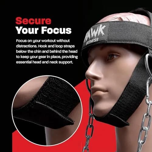 Hawk Sports Neck Workout Harness with Steel Chain for Weightlifting, Black | Supports up to 150 lbs thumbnail 4