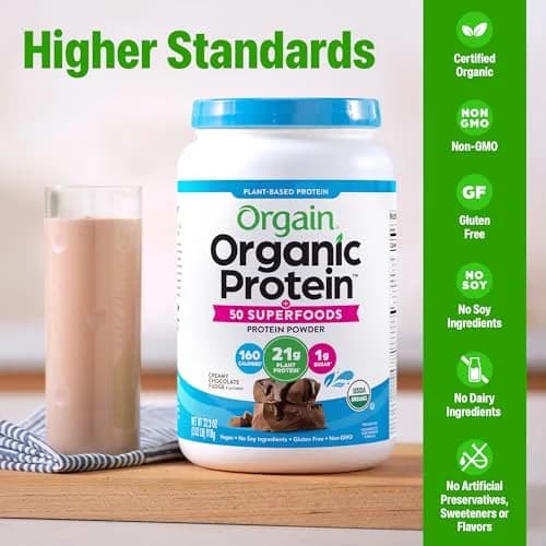 Orgain Organic Vegan Protein Powder Creamy Chocolate Fudge 907g (2.02 lb) | 21g Plant Protein, 10g Fiber, USDA Organic thumbnail 3