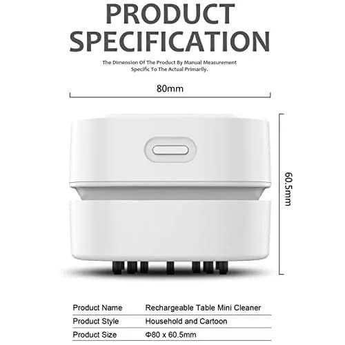 ODISTAR Mini Desktop Vacuum Cleaner White USB Charging | Powerful 1000Pa Suction, 400 Min Runtime thumbnail 3