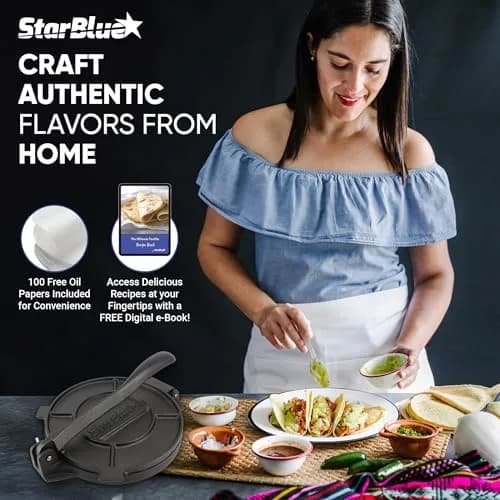StarBlue 10 Inch Cast Iron Tortilla Press | 2.27 kg (5 lb) with 100 Oil Papers thumbnail 6