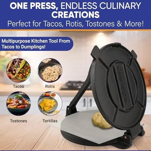 StarBlue 10 Inch Cast Iron Tortilla Press | 2.27 kg (5 lb) with 100 Oil Papers thumbnail 3