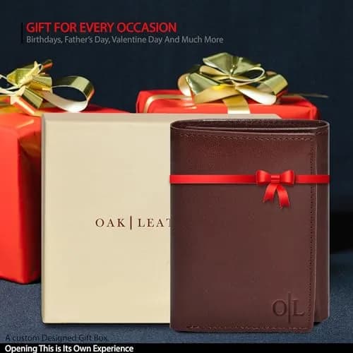 Oak Leathers Leather Mens Trifold Wallet RFID Blocking Slim with ID Window, Gift Box thumbnail 6