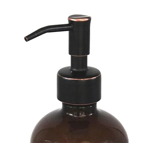 CHBJDAN 2 Pack Amber Glass Soap Dispenser with Oil Rubbed Bronze Pump, 16oz (473ml) Boston Round Bottles | Vintage Style for Home, Kitchen & Bath thumbnail 2