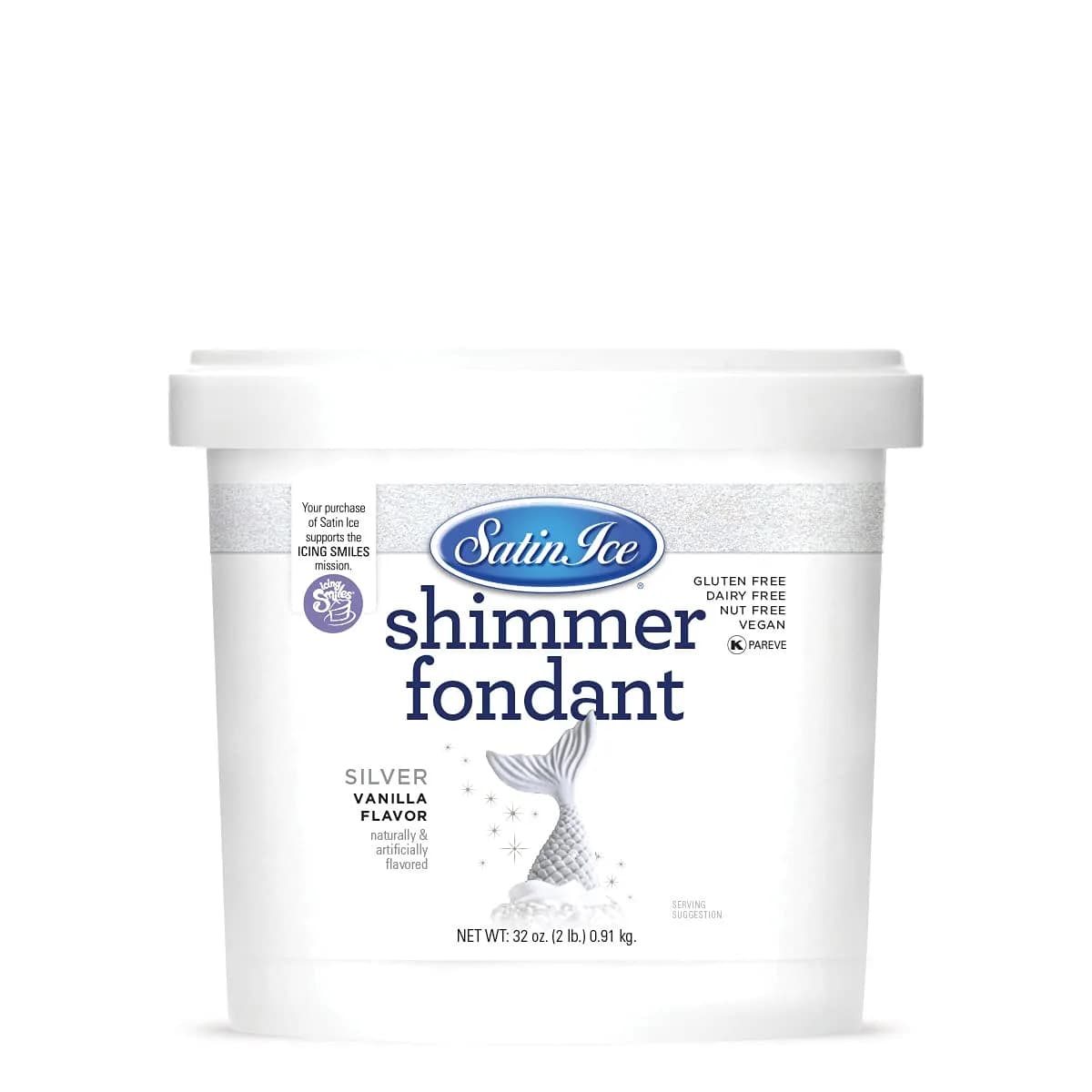 Satin Ice Pearl Shimmer Fondant With Edible Glitter (4.4 Oz) for Cake Decorating | Gluten-Free, Vegan, Imported — Silver / 32 Ounce