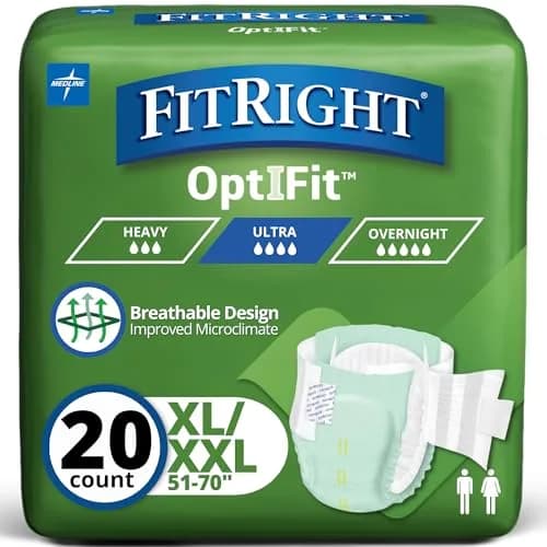 FitRight Stretch Adult Incontinence Briefs with Tabs, Ultra Absorbent, Size 2 | Heavy Absorbency for Incontinence (70-70 inches) thumbnail 1
