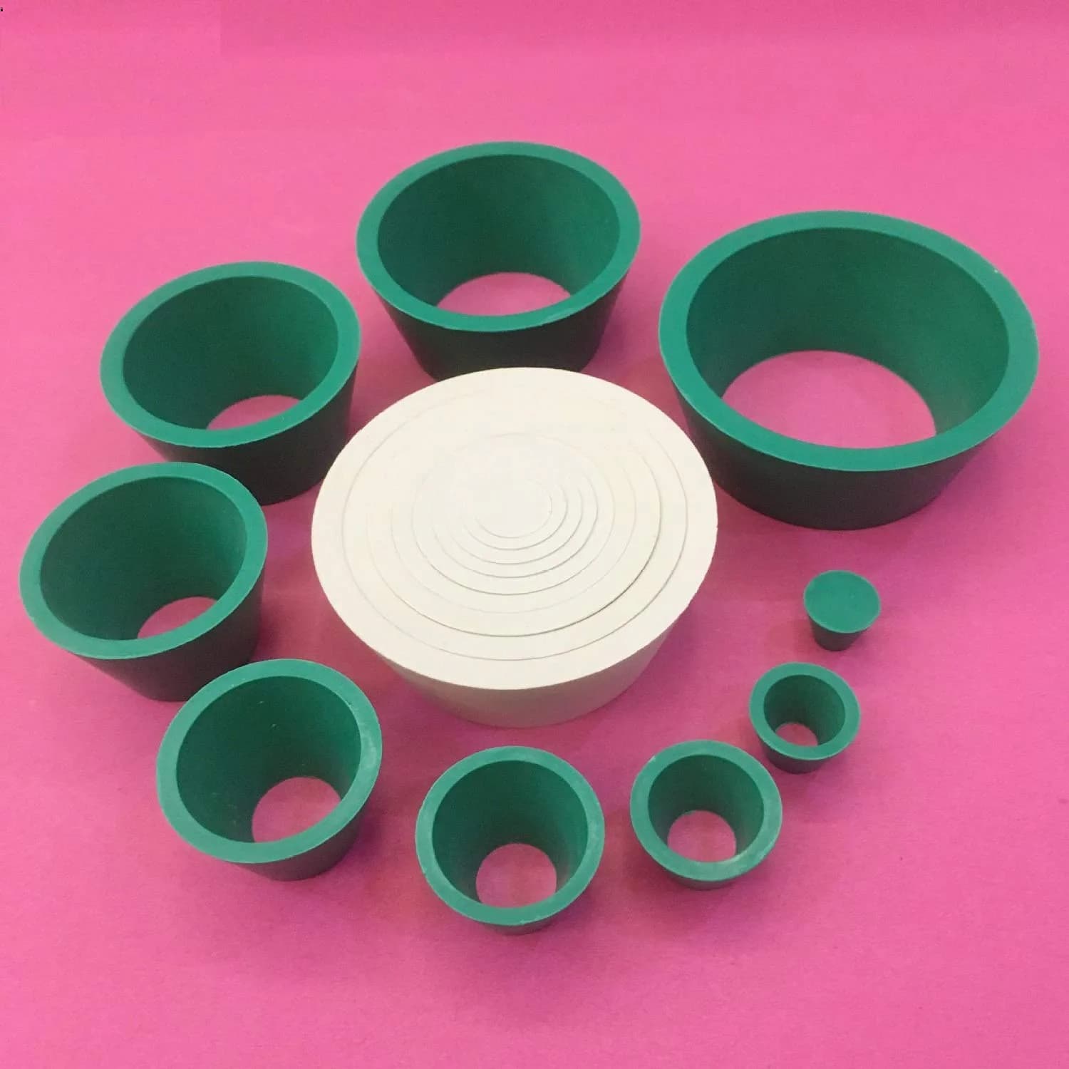 SUCOHANS 9-Piece Rubber Buchner Funnel Adapter Cones Set, 10mm-83.4mm Wide End Diameter | Laboratory Filtration Funnel for Vacuum Filtration — green