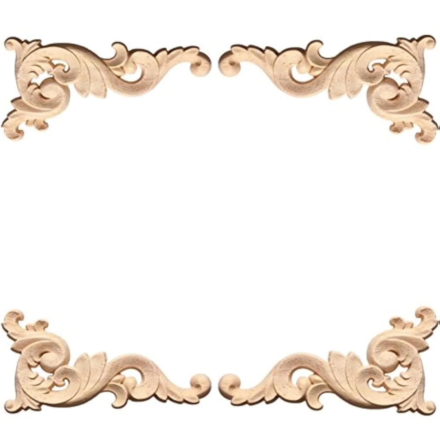 Susuntas 4pcs Wood Carved Corner Onlay Applique 12 x 6cm | Elegant DIY Furniture Decor — Beige