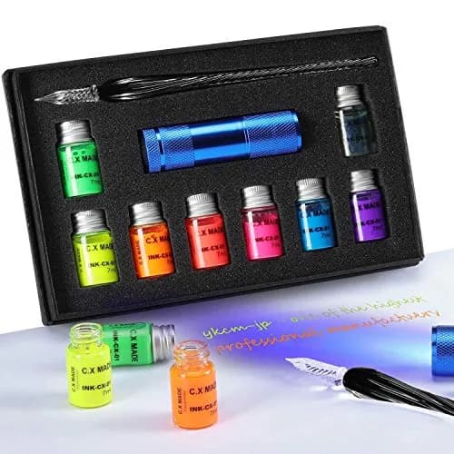 ESSSHOP Glass Dipped Pen Calligraphy Set with 7 Colorful & Invisible Inks | Hand-Crafted Borosilicate Glass thumbnail 1
