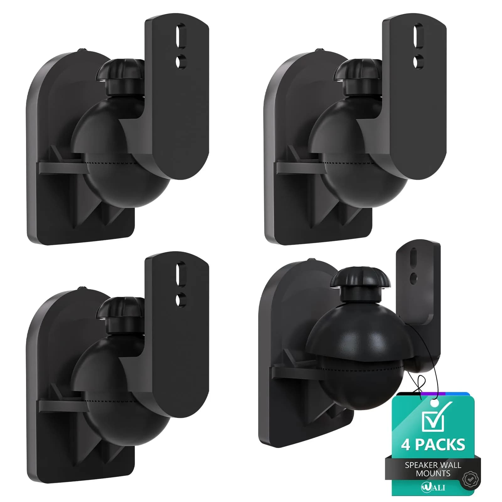 WALI Speaker Wall Mount 5 Pack Black | Adjustable Swivel Tilt Angle for Bookshelf Satellite Speakers, Holds up to 3.5kg (7.7 Lbs)