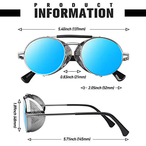 Sunier Round Polarized Steampunk Sunglasses Men Women Side Shield Goggles | 100% UV400 HD Polarized Lens, Unbreakable Metal Frame, Adjustable Fit thumbnail 6