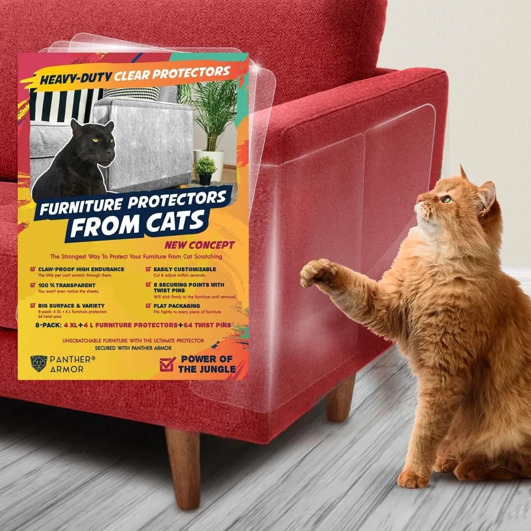 Panther Armor Heavy Duty Anti-Scratch Cat Couch Protector Sheets 8-Pack | Transparent Furniture Shield for Fabric Upholstery - main product image