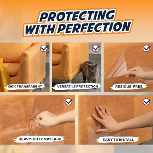 Panther Armor Heavy Duty Anti-Scratch Cat Couch Protector Sheets 8-Pack | Transparent Furniture Shield for Fabric Upholstery thumbnail 4