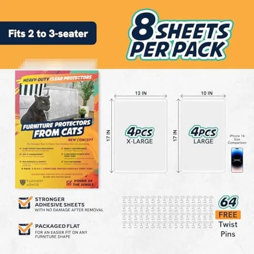 Panther Armor Heavy Duty Anti-Scratch Cat Couch Protector Sheets 8-Pack | Transparent Furniture Shield for Fabric Upholstery thumbnail 7