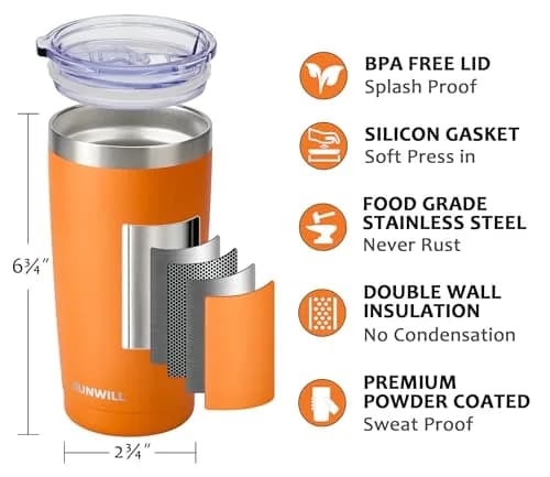 SUNWILL Coffee Tumbler 20 oz Insulated Travel Mug Stainless Steel | Double Wall, Spill Proof, Car Friendly thumbnail 2