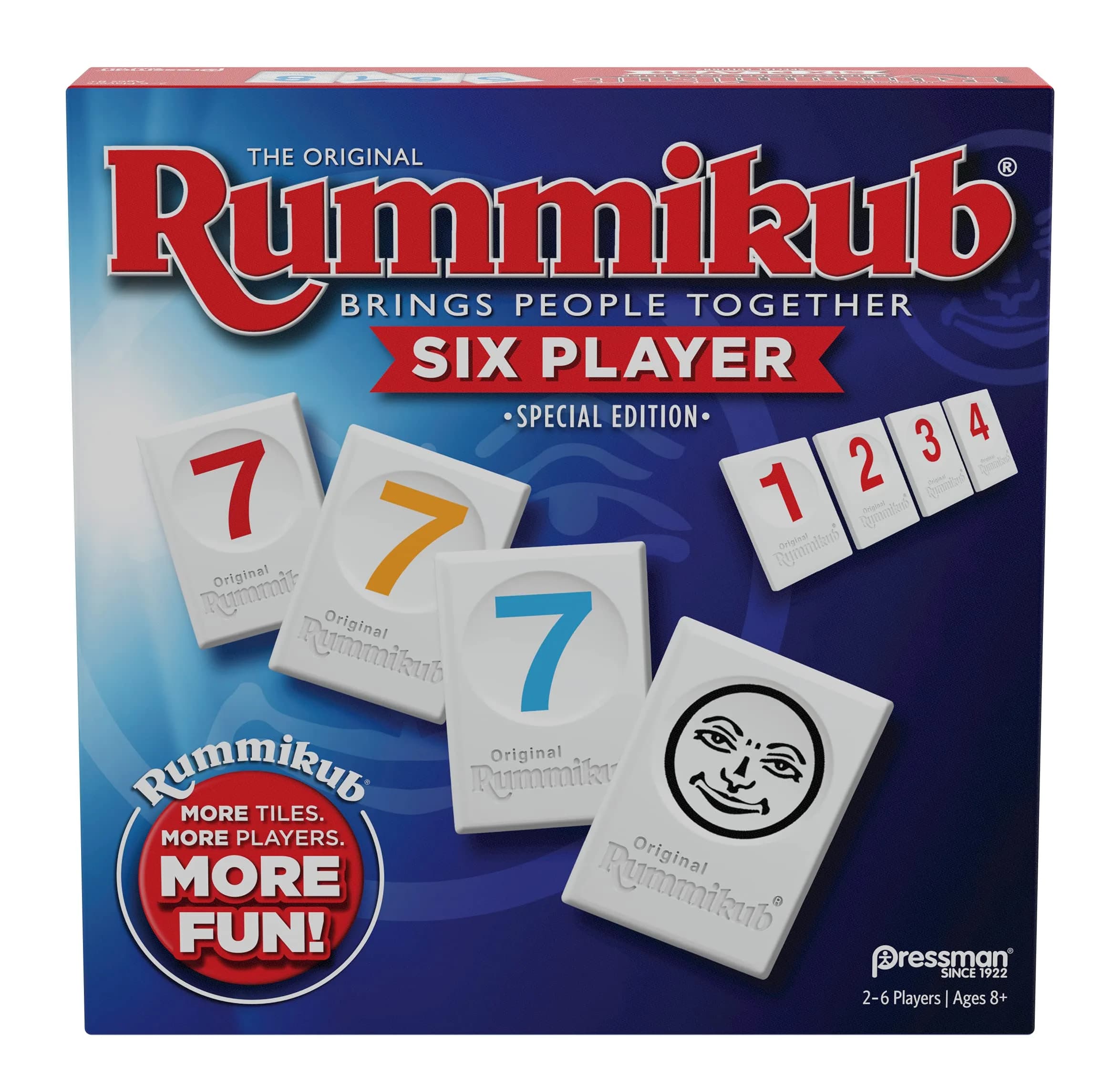 Pressman Rummikub Six Player Edition | Classic Tile Game for 2-6 Players, Ages 8+ — Blue