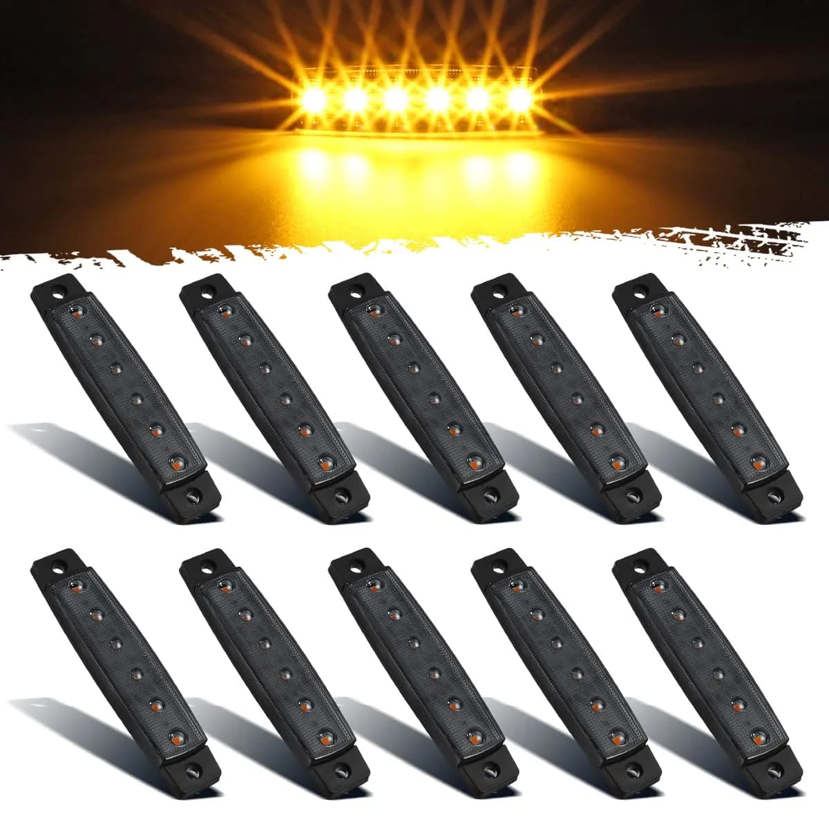 Partsam 10Pcs 3.8" Amber 6LED Side Marker Clearance Lights Waterproof | 12V Trailer & Truck Indicator - main product image
