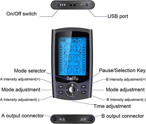 Belifu Dual Channel TENS EMS Unit 24 Modes Muscle Stimulator for Pain Relief Therapy with 10 Pads thumbnail 7