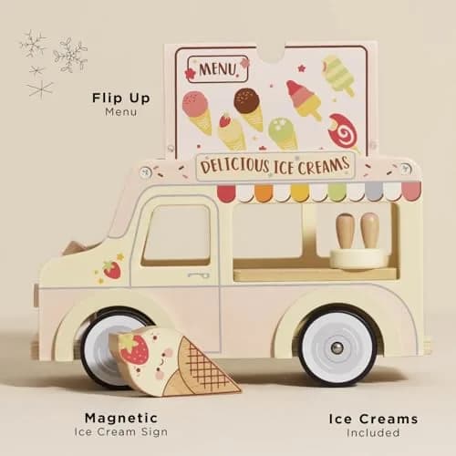 Le Toy Van Dolly Ice Cream Van Play Set for Doll Houses | Traditional Pink Wood, Ages 3+ thumbnail 2