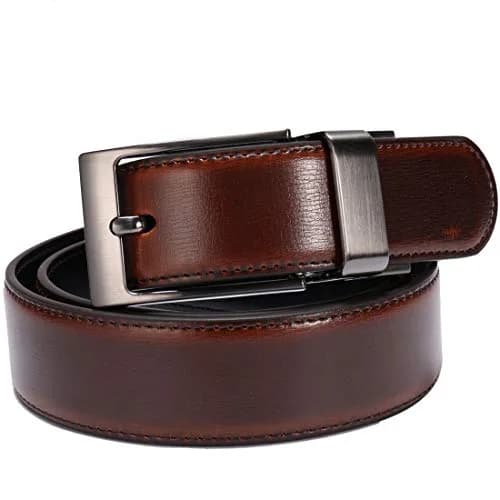 beltox fine Men's Reversible Leather Dress Belt 1.25" Wide with Rotating Buckle | Black/Cognac, Size 52-54 (39"-40" Waist) thumbnail 7