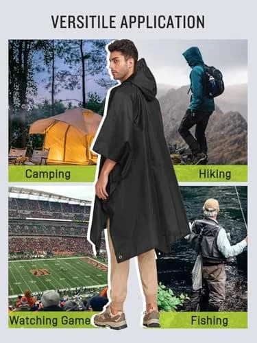 SaphiRose Double Layer Rain Poncho, Waterproof Thick Hooded Raincoat 3-in-1 | All-Weather Emergency Gear thumbnail 6