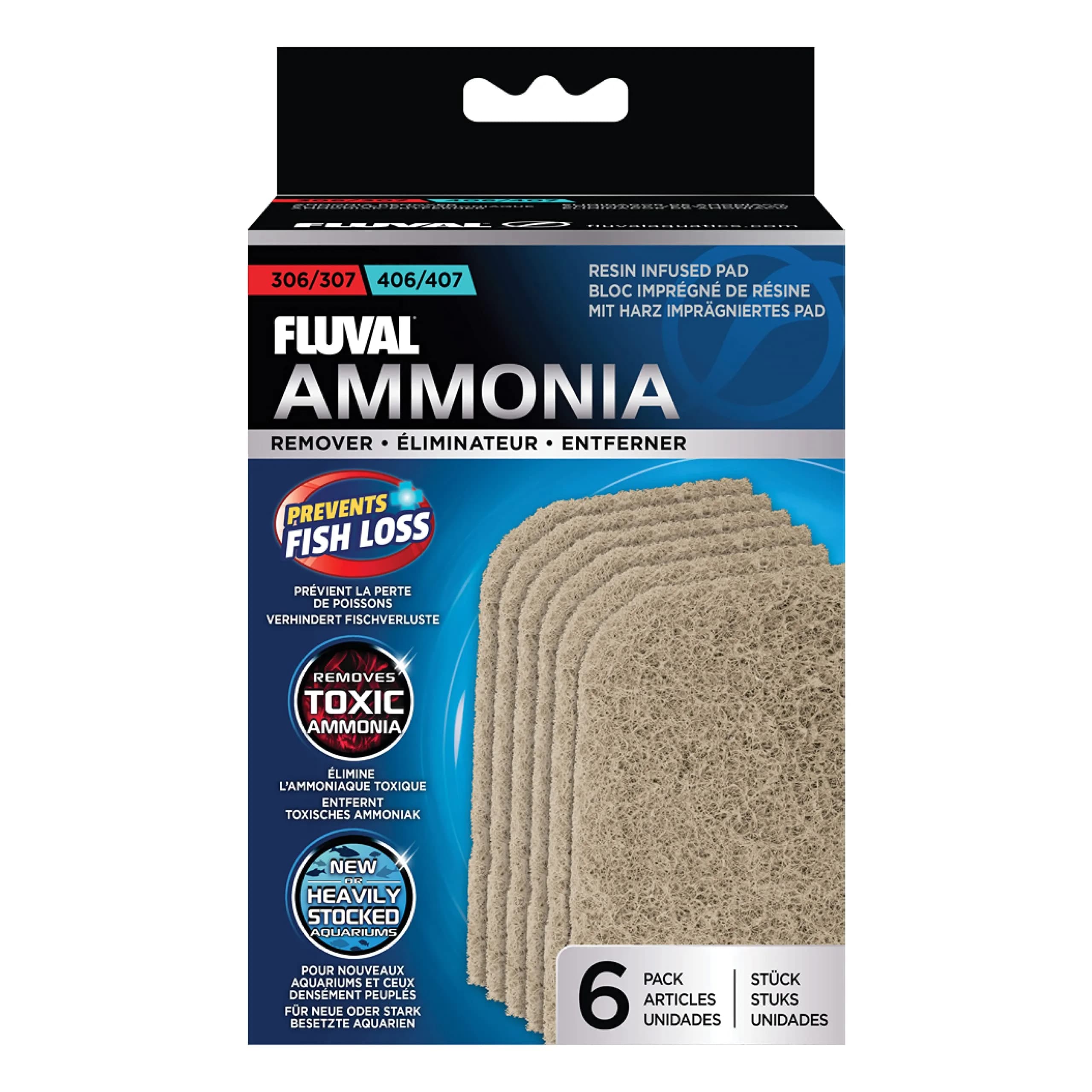 Fluval Ammonia Remover Pad 6-Pack | For Fluval 306/406, 307/407 Canister Filters