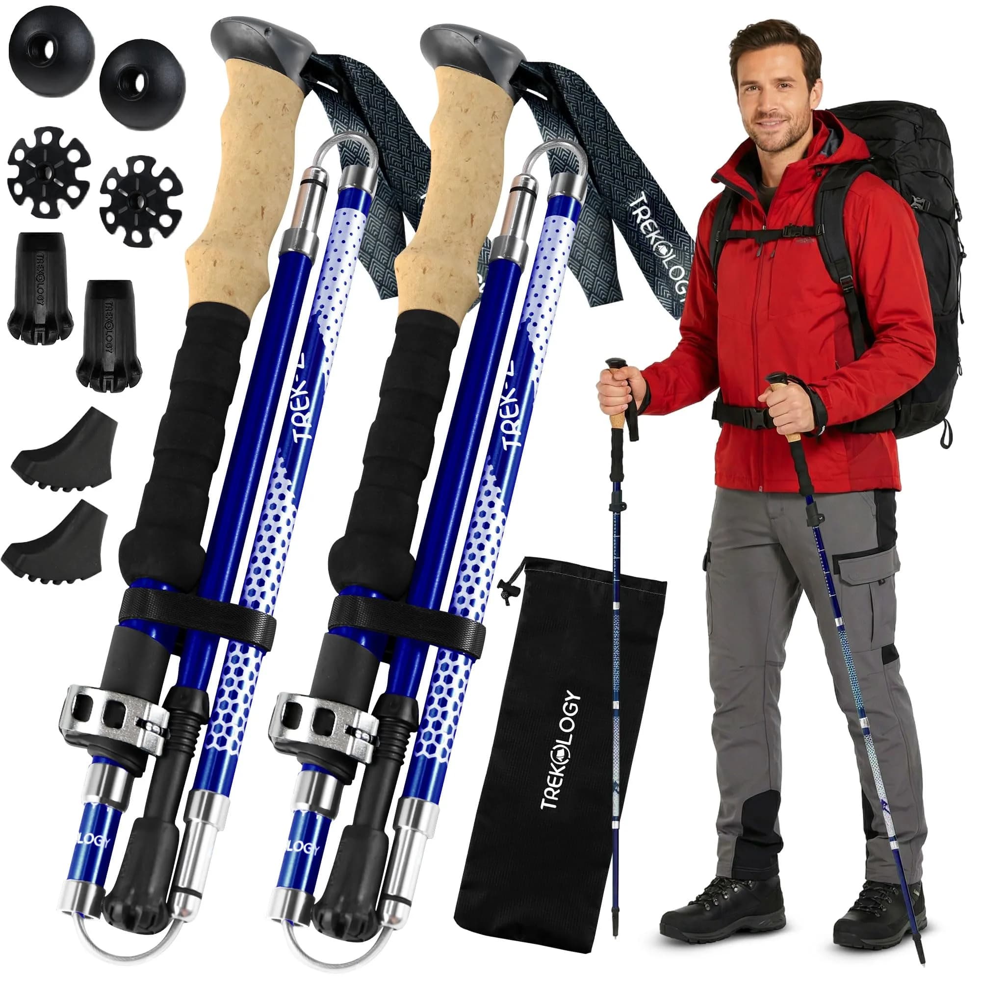 TREKOLOGY Trek-Z Hiking Trekking Poles 115–135 cm | Lightweight Aluminum Support for Men & Women