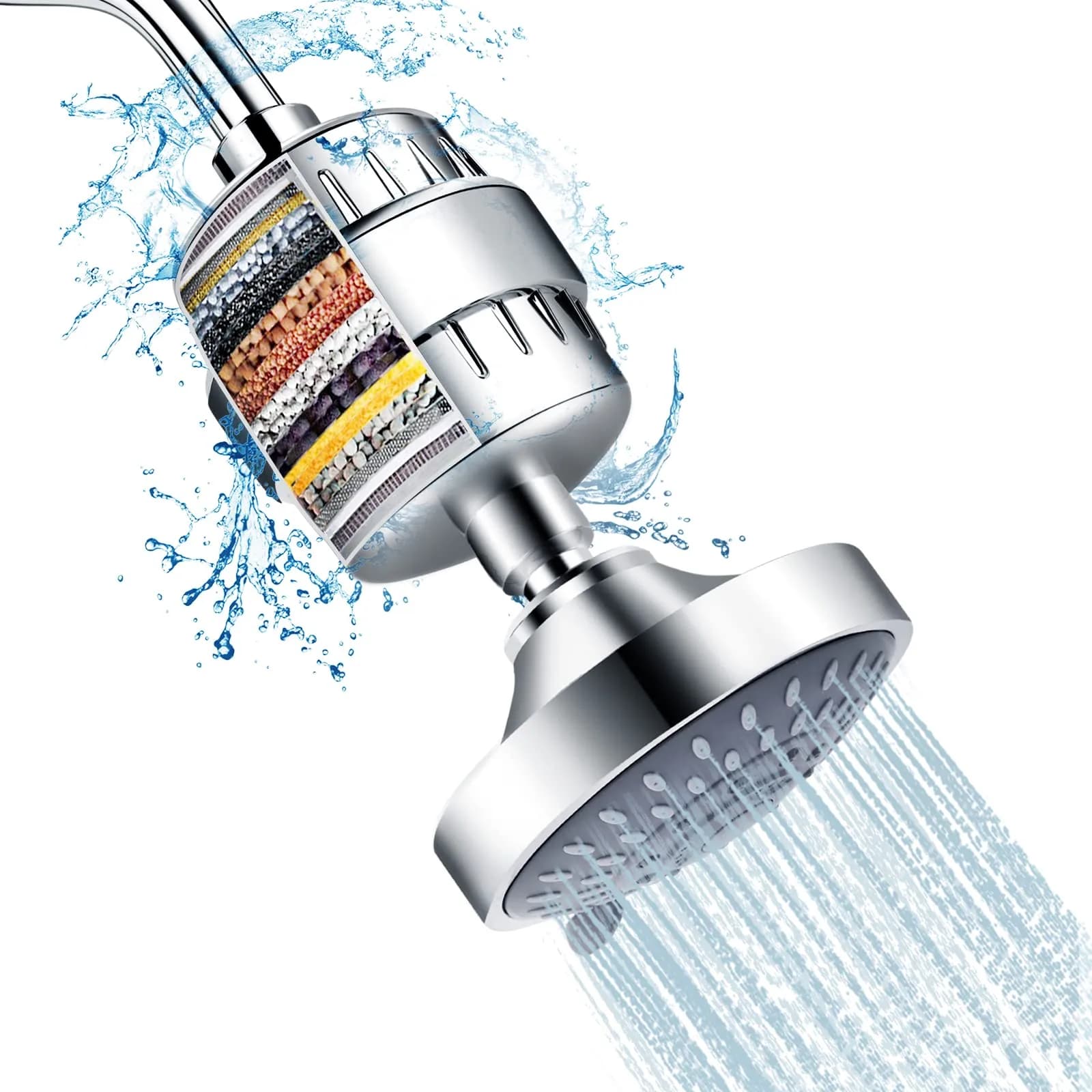 FEELSO Fixed Shower Head with 15-Stage Filter 1.8 GPM Chrome | Purifies Water for Healthier Showers - main product image