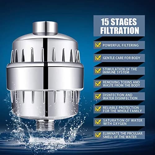 FEELSO Fixed Shower Head with 15-Stage Filter 1.8 GPM Chrome | Purifies Water for Healthier Showers thumbnail 2