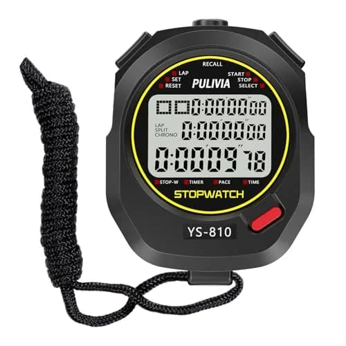PULIVIA Digital Stopwatch Timer Multi Splits/Laps with Countdown, Alarm, Pace Mode | 1/100 Second Accuracy thumbnail 1