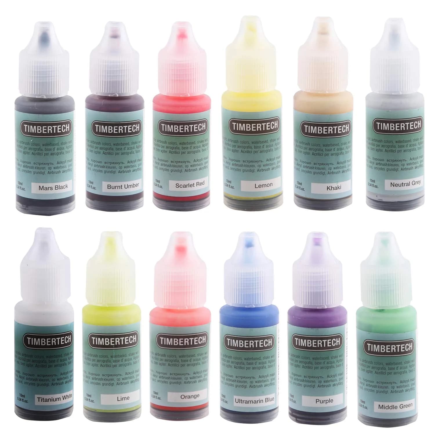 TIMBERTECH Acrylic Airbrush Paint Set 12x10ml (0.34 Fl Oz) | Professional Water-Based Vivid Colors for Artists, Students, Beginners — Purple,White