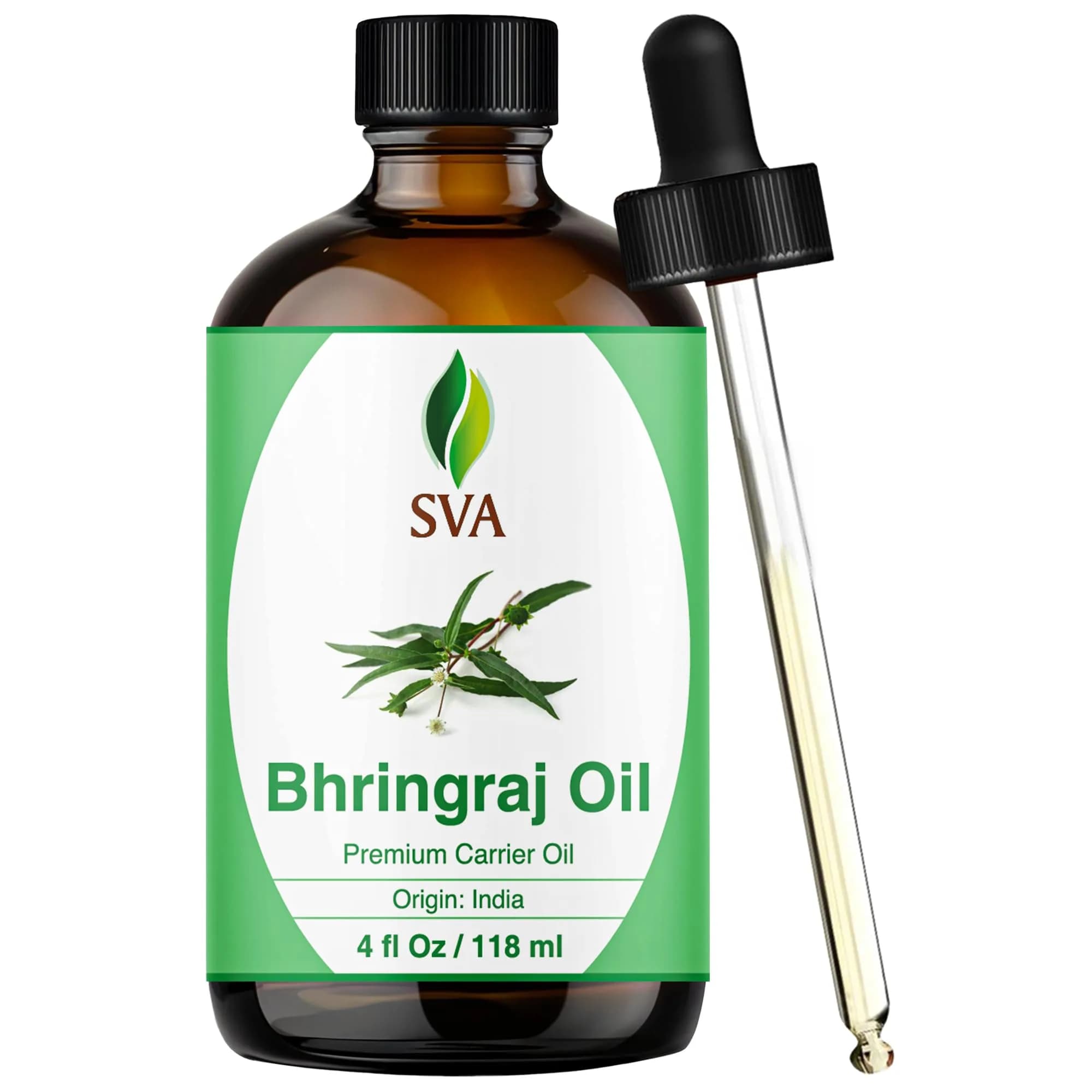 SVA ORGANICS Bhringraj Premium Carrier Oil 118ml (4 Fl Oz) With Dropper | For Hair Oiling, Scalp Massage & Skin Care — Bhringraj