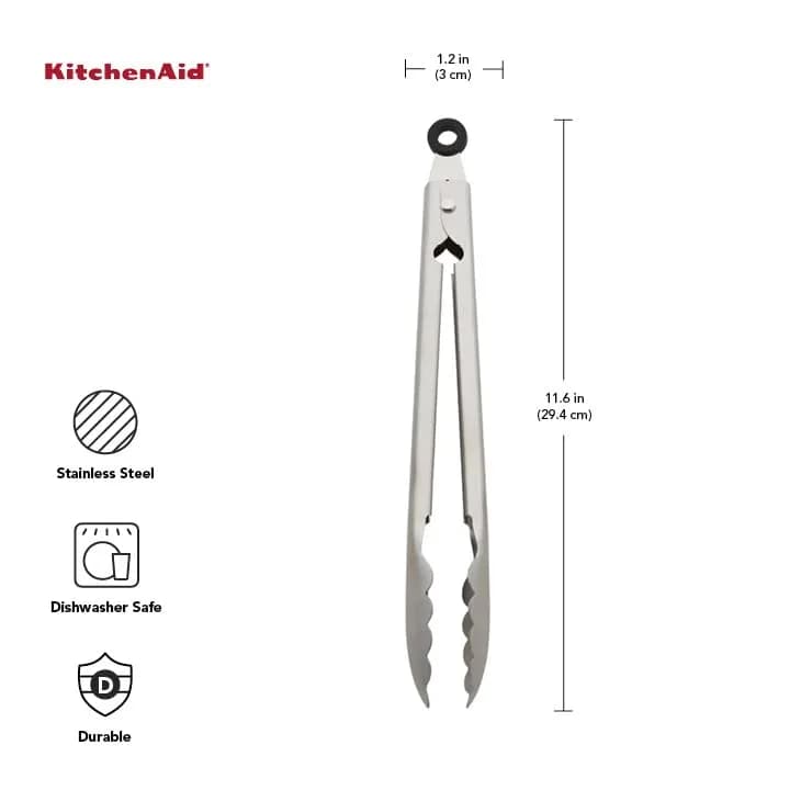KitchenAid Stainless Steel Utility Tongs 11.6 Inches | Dishwasher Safe & Locking Mechanism thumbnail 2