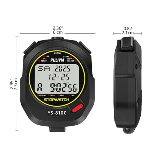 PULIVIA Digital Stopwatch Timer Multi Splits/Laps 100 Splits/Laps Stopwatch with Countdown Alarm Clock Date, Memory Recall 3-Rows Display, Ideal for Coaches Referee PE-teacher thumbnail 6