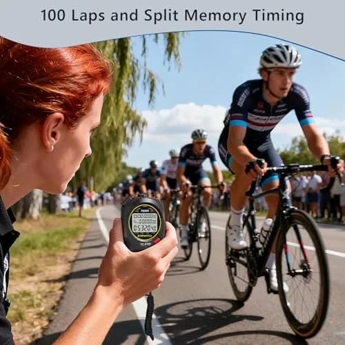 PULIVIA Digital Stopwatch Timer Multi Splits/Laps 100 Splits/Laps Stopwatch with Countdown Alarm Clock Date, Memory Recall 3-Rows Display, Ideal for Coaches Referee PE-teacher thumbnail 4