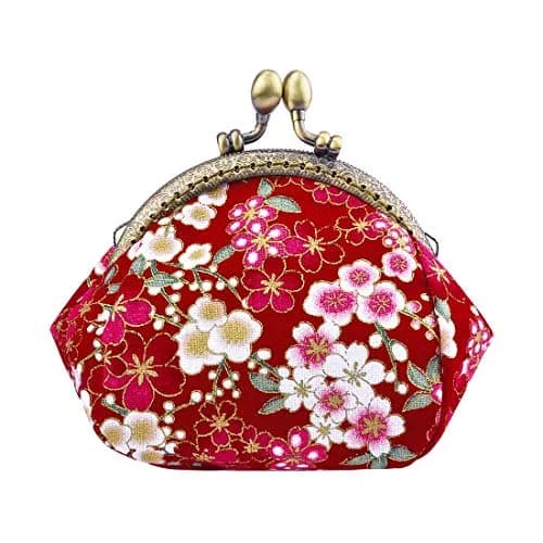 Oyachic Coin Purse, Floral Change Purse, Vintage Coin Pouch, Small Wallet with Kiss Lock Clasp for Women, Girls, Red | Compact & Durable Canvas thumbnail 1