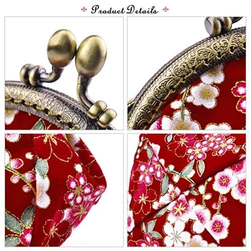 Oyachic Coin Purse, Floral Change Purse, Vintage Coin Pouch, Small Wallet with Kiss Lock Clasp for Women, Girls, Red | Compact & Durable Canvas thumbnail 4