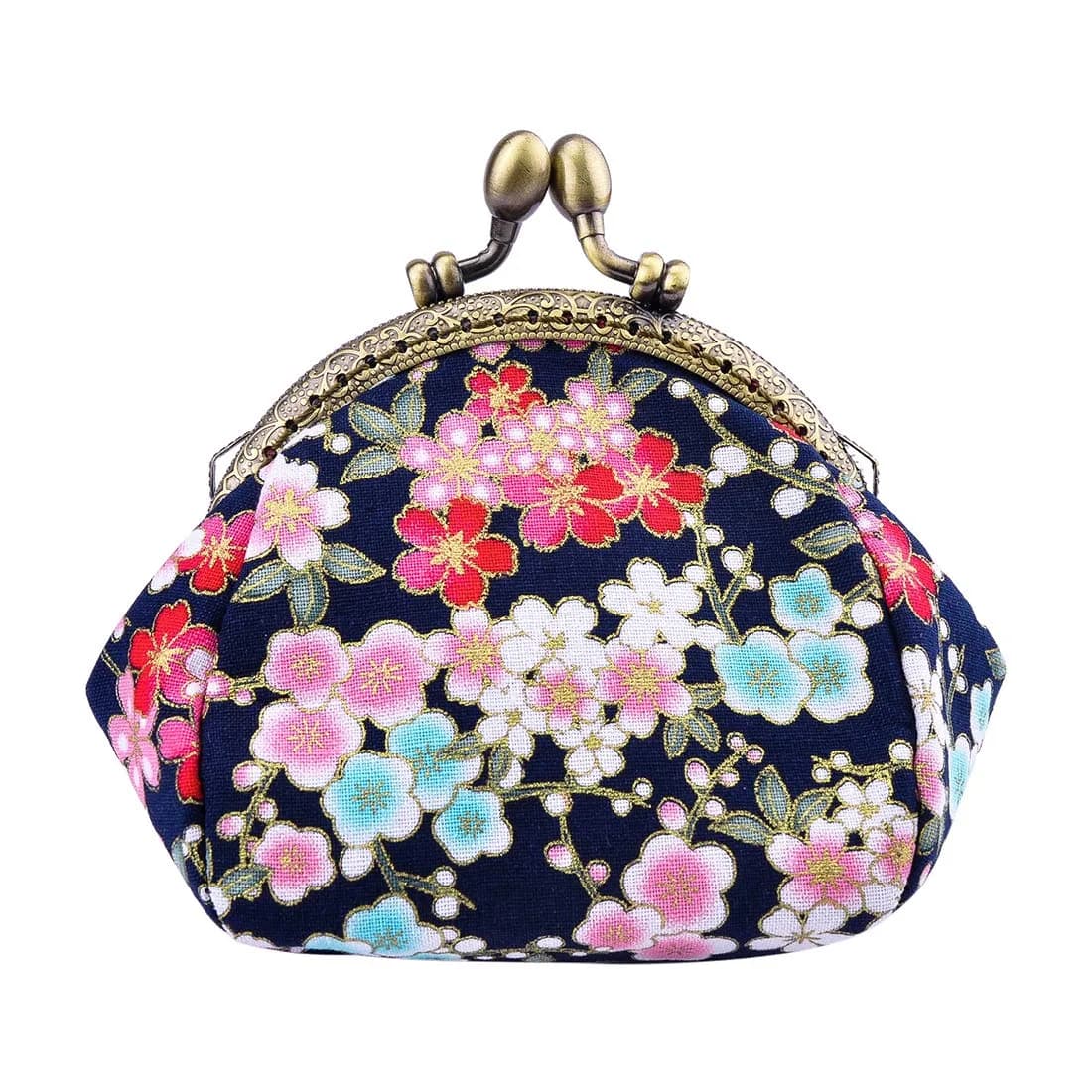 Oyachic Floral Coin Purse Canvas Wallet with Clasp | Vintage Small Coin Pouch for Women & Girls — Navy blue