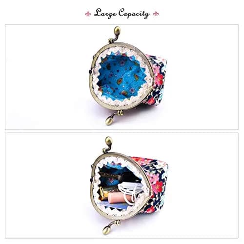 Oyachic Floral Coin Purse Navy Blue | Vintage Small Wallet with Kiss Lock Clasp (2.7x4.7x3.5in) thumbnail 5