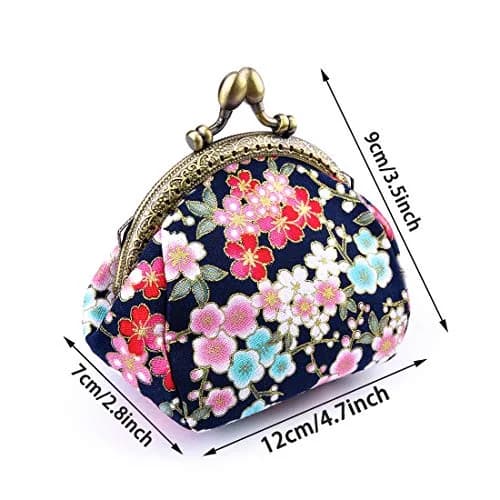 Oyachic Floral Coin Purse Navy Blue | Vintage Small Wallet with Kiss Lock Clasp (2.7x4.7x3.5in) thumbnail 7