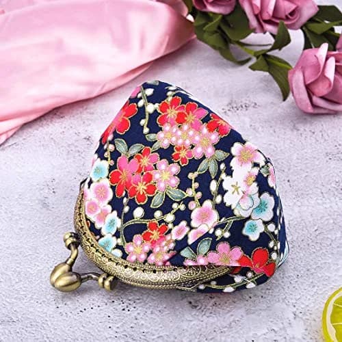 Oyachic Floral Coin Purse Navy Blue | Vintage Small Wallet with Kiss Lock Clasp (2.7x4.7x3.5in) thumbnail 2