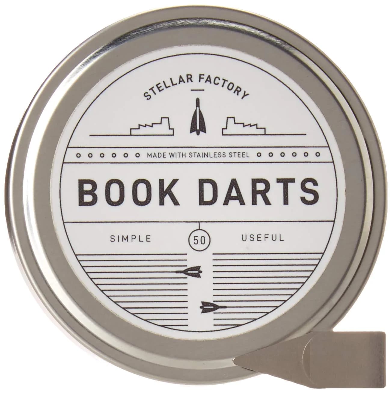 Stellar Factory Book Darts Stainless Steel Line Markers 50-Count Tin | Precision Line Marking for Books
