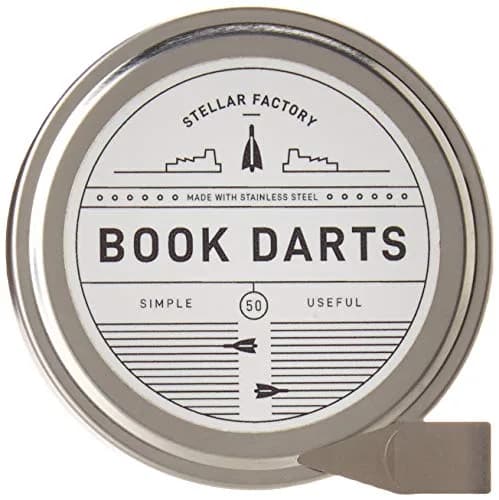 Stellar Factory Book Darts Stainless Steel Line Markers 50-Count Tin | Precision Line Marking for Books thumbnail 1