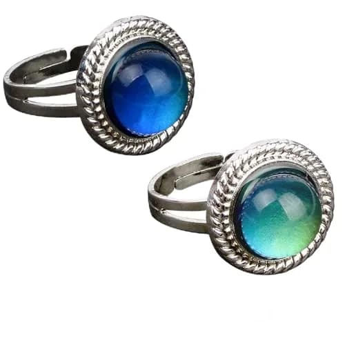 Carykon Adjustable Mood Ring with Color-Changing Glass Stone | Stainless Steel, Retro Style (Pack of 2) thumbnail 1