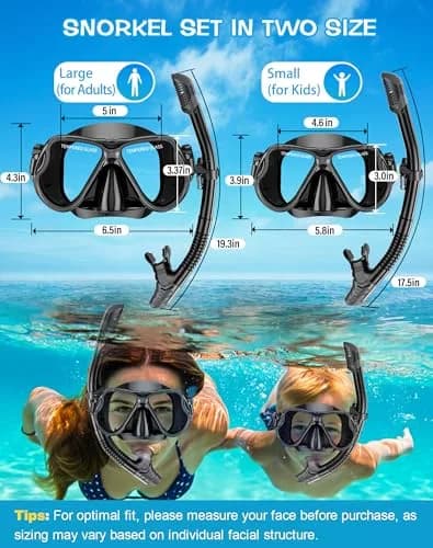 Greatever Snorkeling Gear for Adults Kids | Anti-Fog Dry Snorkel Mask Set with Panoramic View thumbnail 5