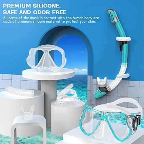 Greatever Snorkeling Gear for Adults Kids | Anti-Fog Dry Snorkel Mask Set with Panoramic View thumbnail 6