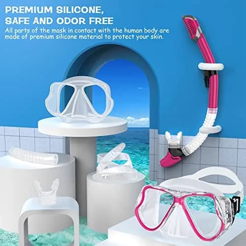 Greatever Snorkeling Gear for Adults Kids | Dry Snorkel Mask Set Anti-Fog with Panoramic View thumbnail 6