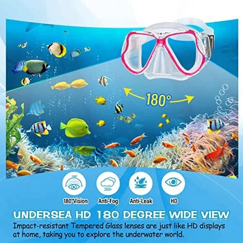 Greatever Snorkeling Gear for Adults Kids | Dry Snorkel Mask Set Anti-Fog with Panoramic View thumbnail 2
