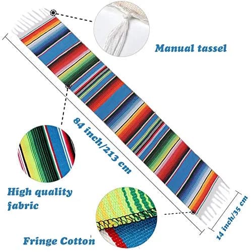 Hxezoc Mexican Serape Table Runner 53cm x 213cm (14 x 84 Inch) | Hand-Woven Cotton for Festive Decor thumbnail 2