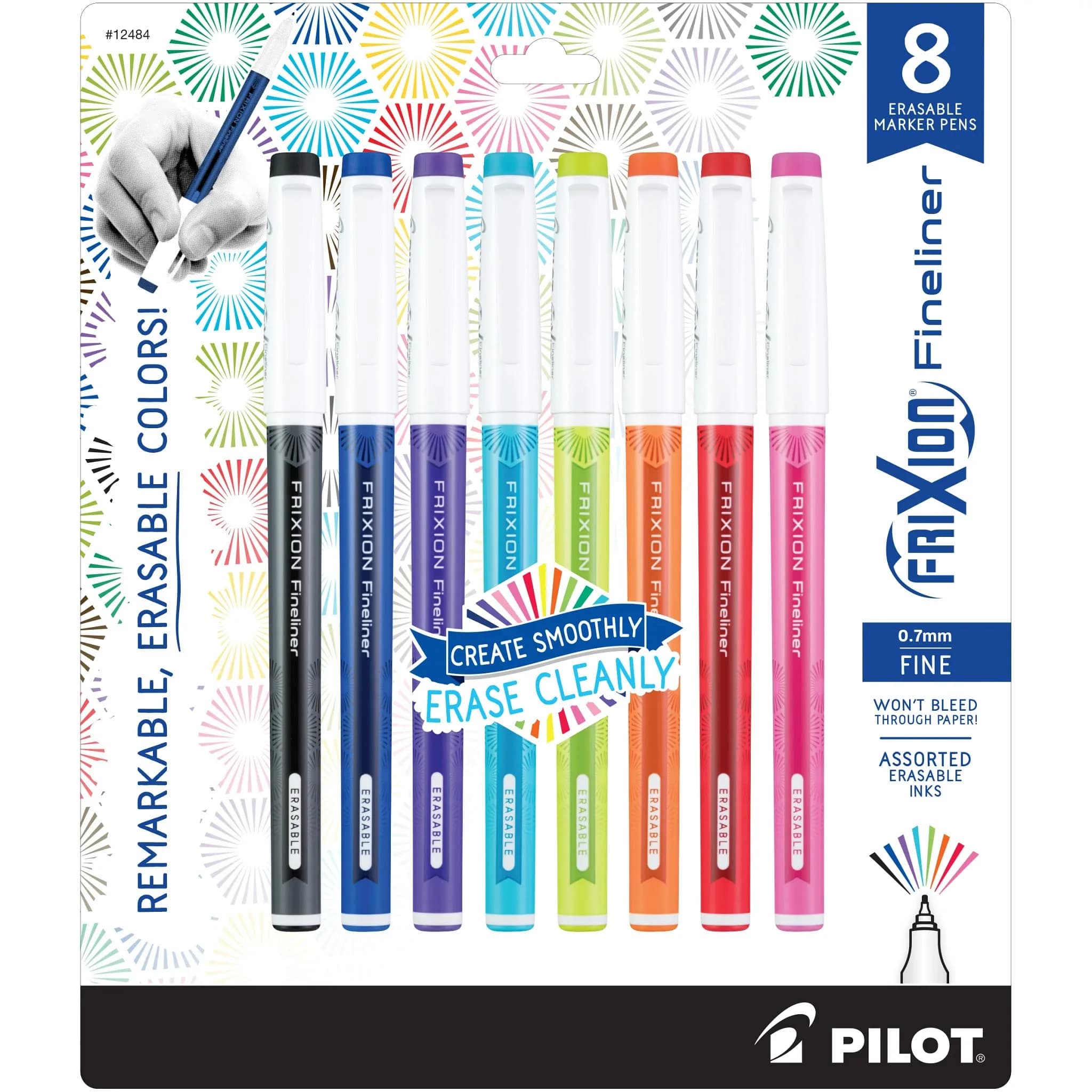 PILOT FriXion Fineliner Erasable Marker Pens, Fine Point 0.7 mm, Assorted 10 Colors | Acid-Free & Fade-Resistant — Assorted 8