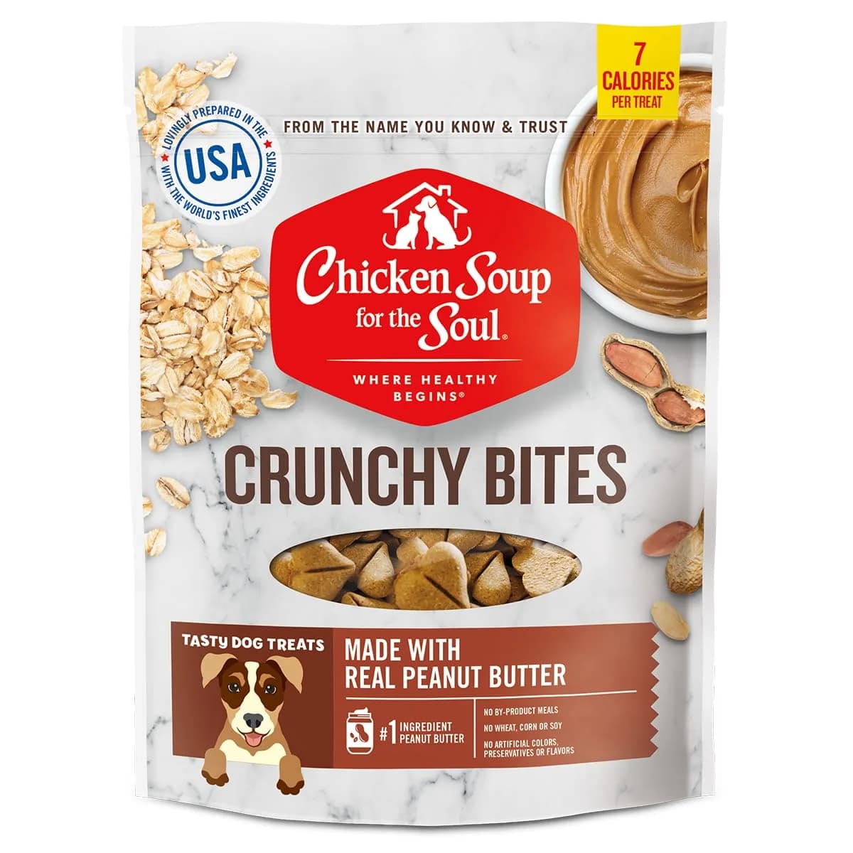 Chicken Soup for the Soul Pet Food - Crunchy Bites Dog Treats - Chicken & Peanut Butter, 340g | Real Ingredients, No Artificial Flavors - main product image